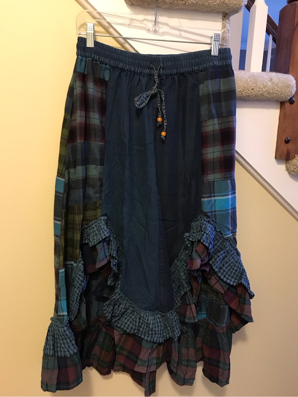 YOUNG THREADS NWT Skirt Denim Plaid Elastic Waist Sm- Xlarge